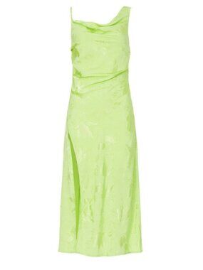 For Love & Lemons Lime Green Satin One Shoulder Dress